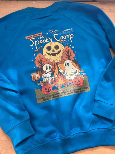 7/8 years Pre-made spooky camp blue sweater