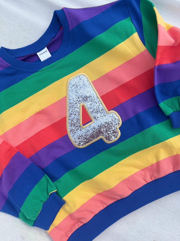 Pastel and bright birthday number/ letter applique rainbow kids jumper