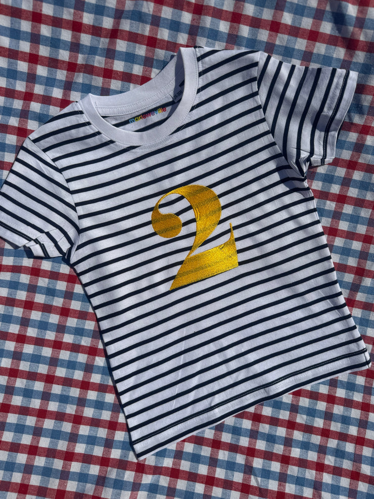 Classic birthday number embroidered Kids Striped breton T-Shirt/Tee