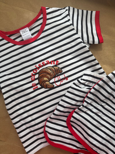 1-2 years embroidered Croissant club stripe set red