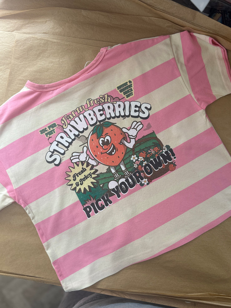 3-4 years Strawberries pink stripe body tee
