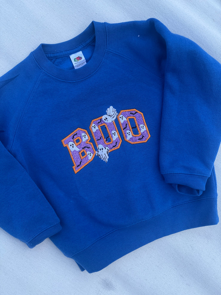 Embroidered glitter boo adult and kids sweater