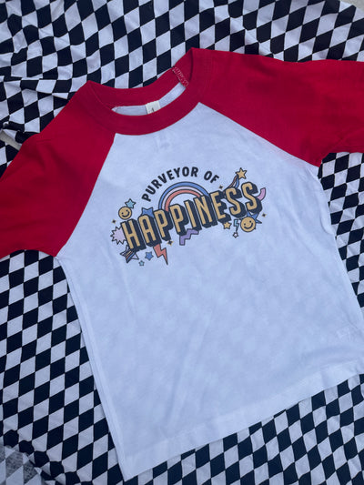 3-4 years Purveyor of happiness raglan red