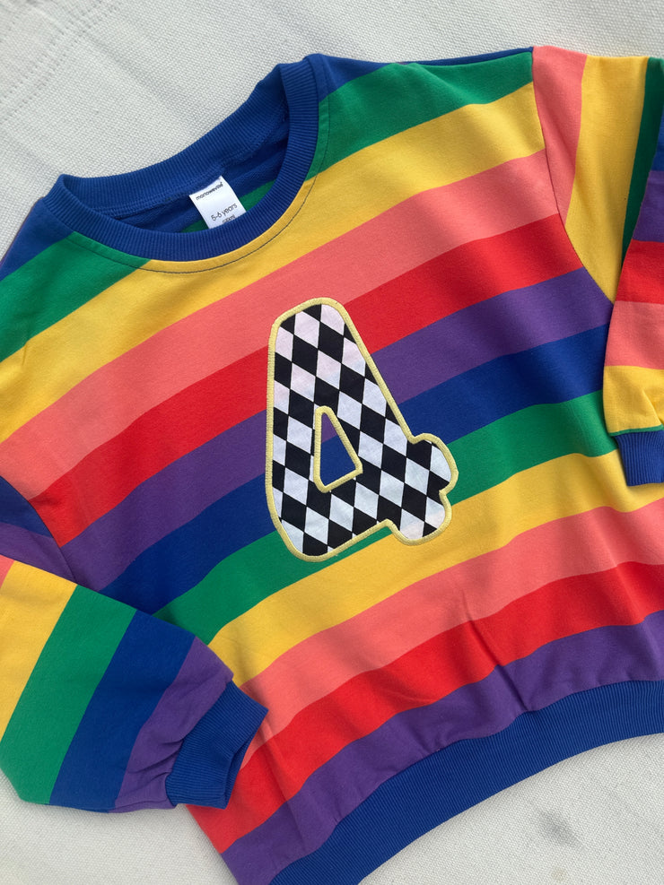 Pastel and bright birthday number applique rainbow jumper