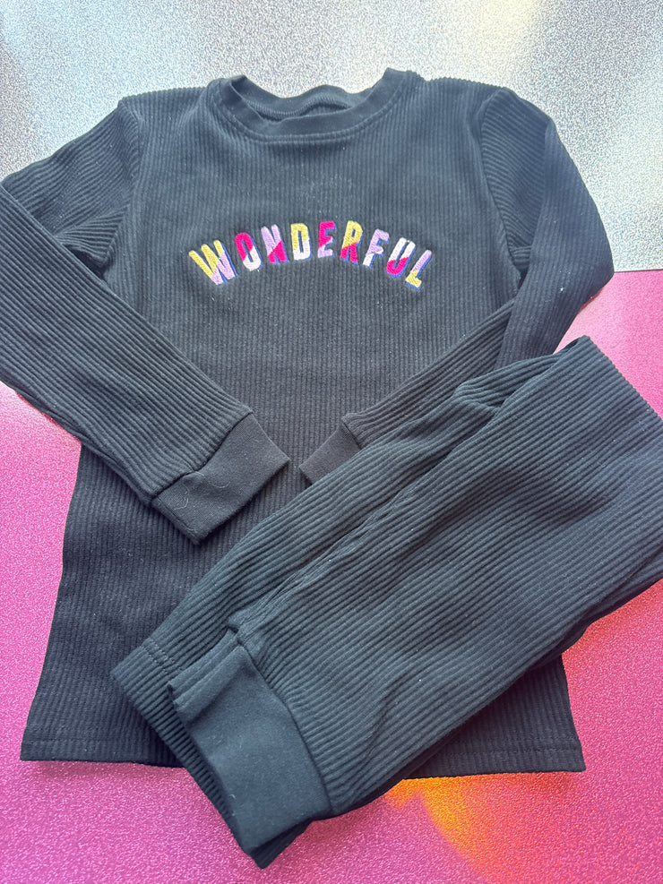 5/6 years wonderful embroidered black ribbed set