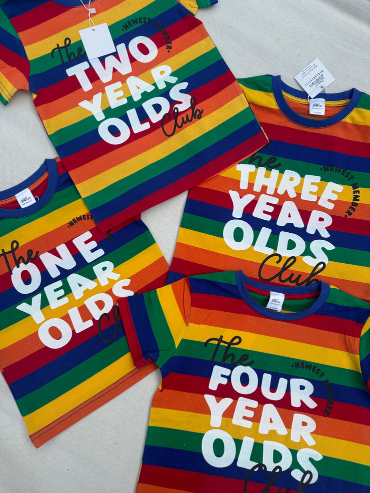 The birthday club bright rainbow striped Tee
