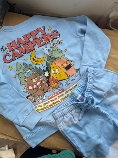 9-10 years blue happy campers sweatshirt and short set