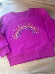 3/4 years PRE-MADE- smiley rainbow organic sweater
