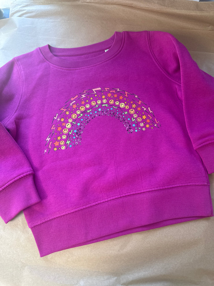 3/4 years PRE-MADE- smiley rainbow organic sweater