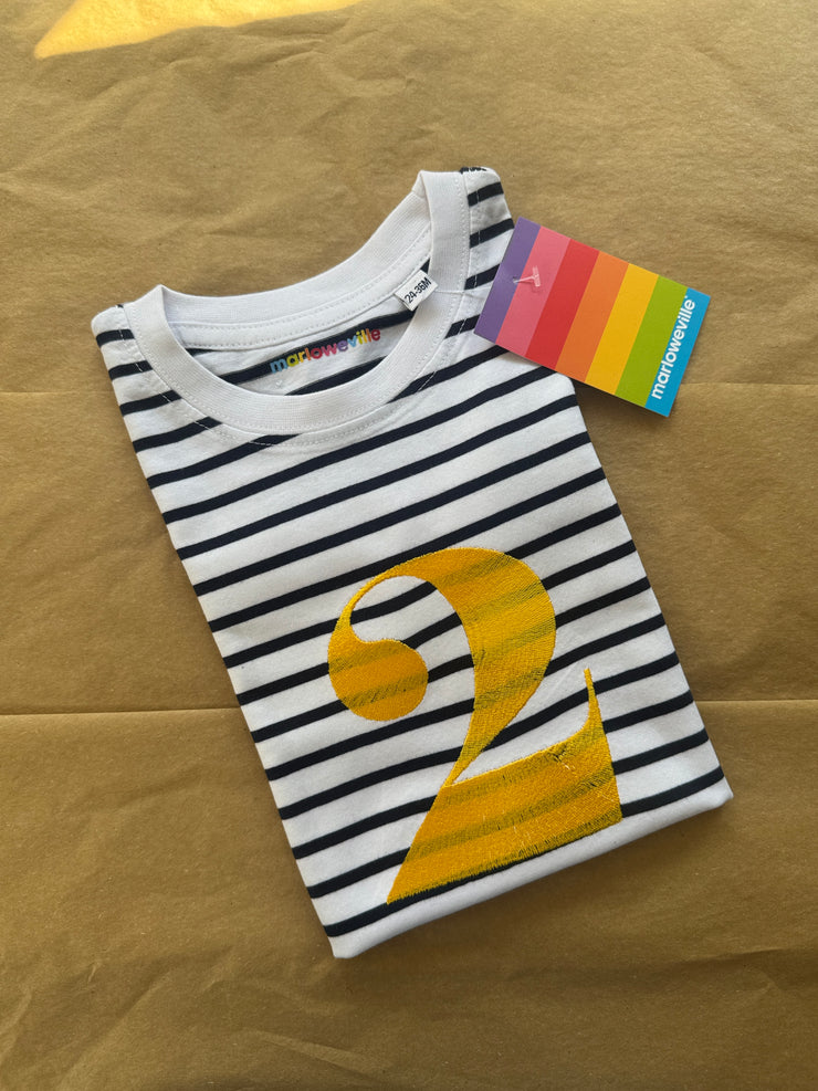 Classic birthday number embroidered Kids Striped breton T-Shirt/Tee