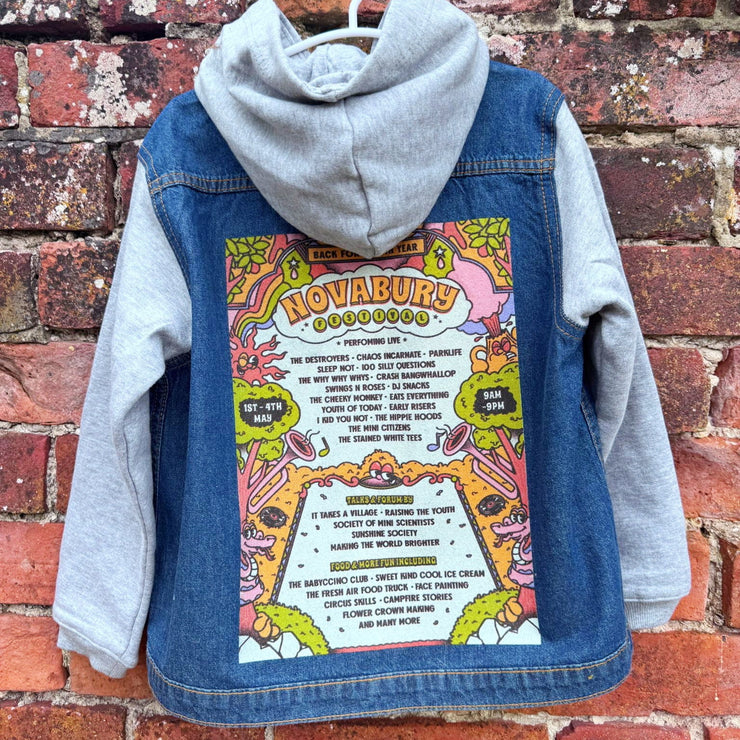 Personalised Festival Kids denim hooded jacket