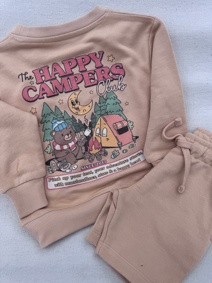 Happy campers club- Kids camping Sweater & Shorts set
