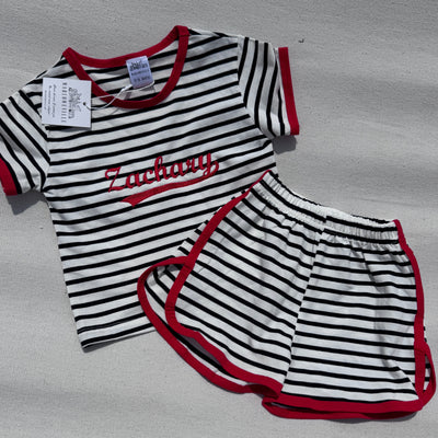 Varsity script striped summer set Red and black