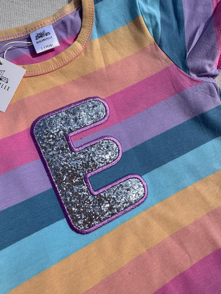 Pastel and bright rainbow applique initial T-shirt