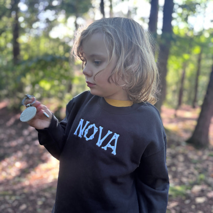 Embroidered 3D bones name adult and kids sweater