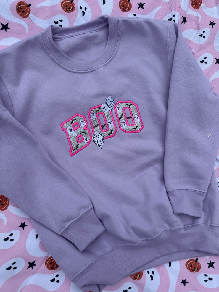 Embroidered glitter boo adult and kids sweater