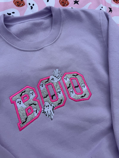 Embroidered glitter boo adult and kids sweater