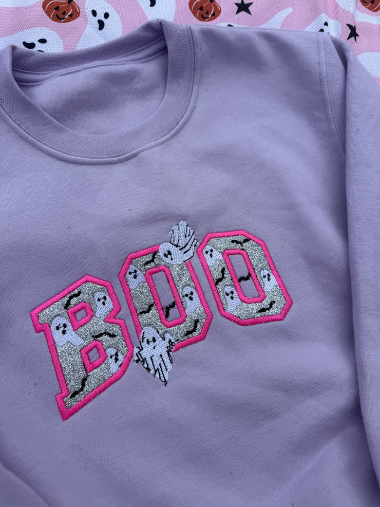 Embroidered glitter boo adult and kids sweater
