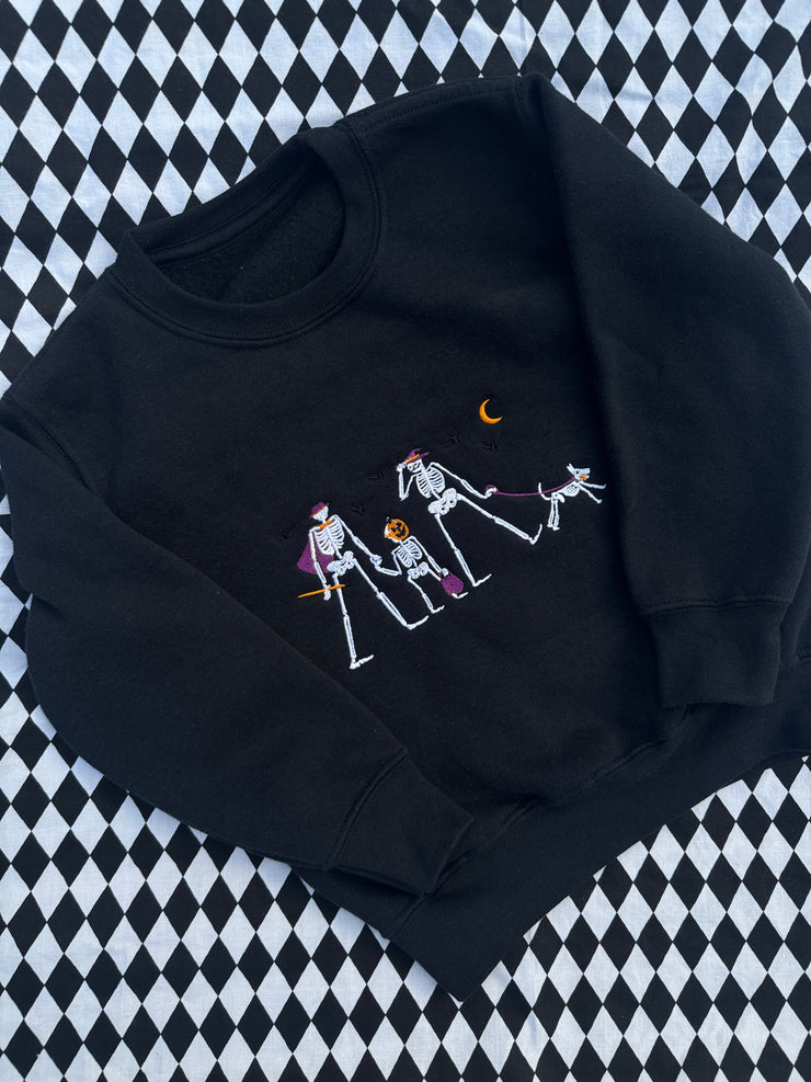 Embroidered ghost dog walkies adult and kids sweater