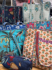 Quilted embroidered patterned tote