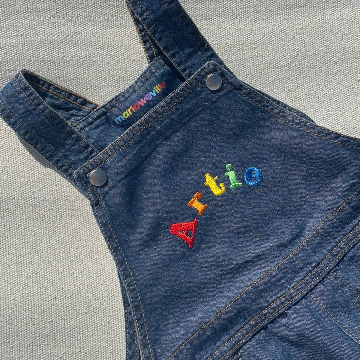 Rainbow name Personalised Embroidered denim dungarees