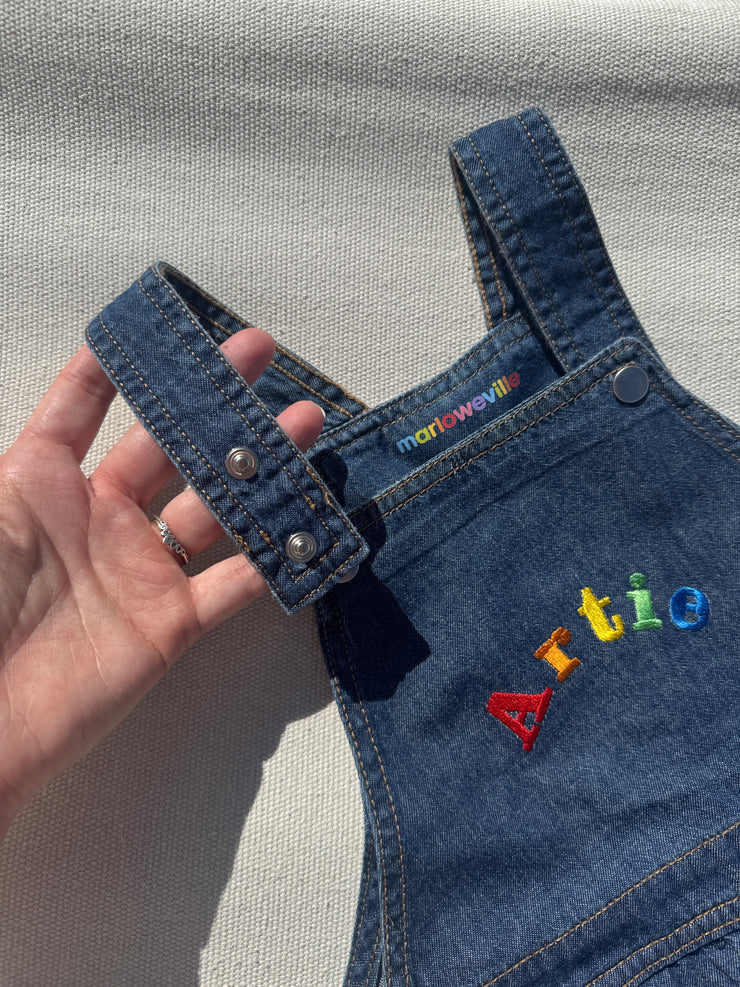 Rainbow name Personalised Embroidered denim dungarees