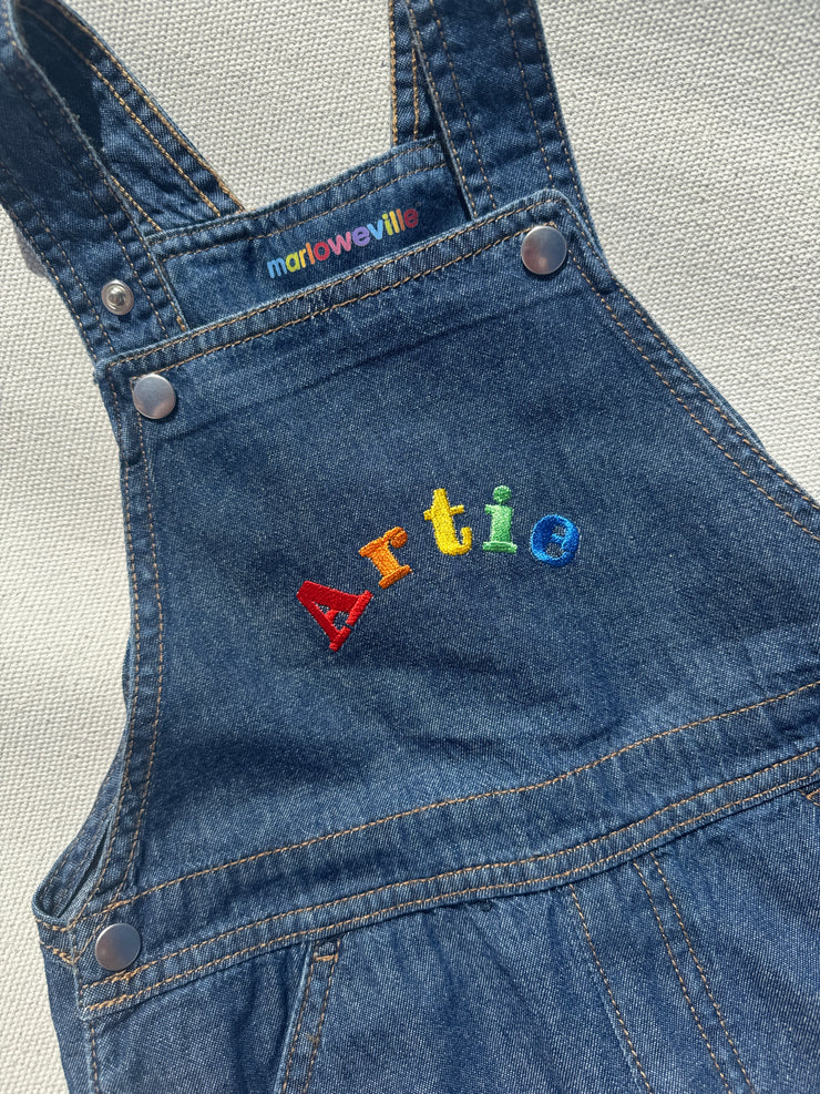 Rainbow name Personalised Embroidered denim dungarees