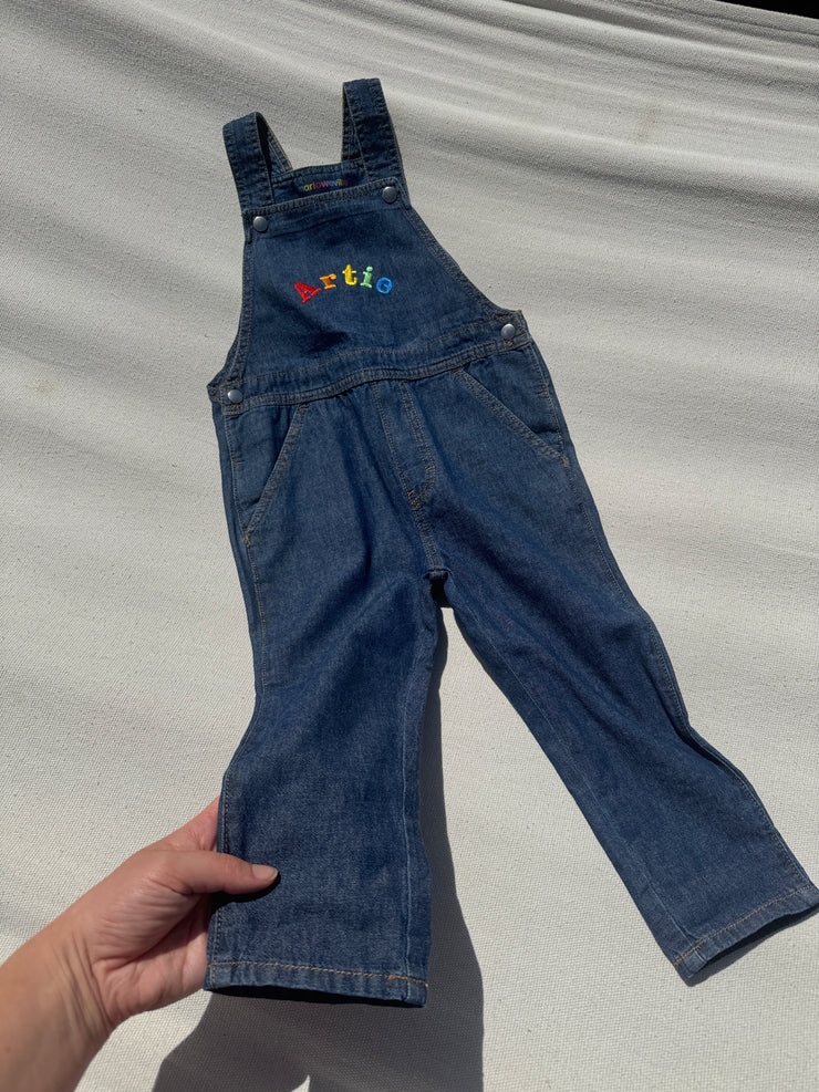 Rainbow name Personalised Embroidered denim dungarees