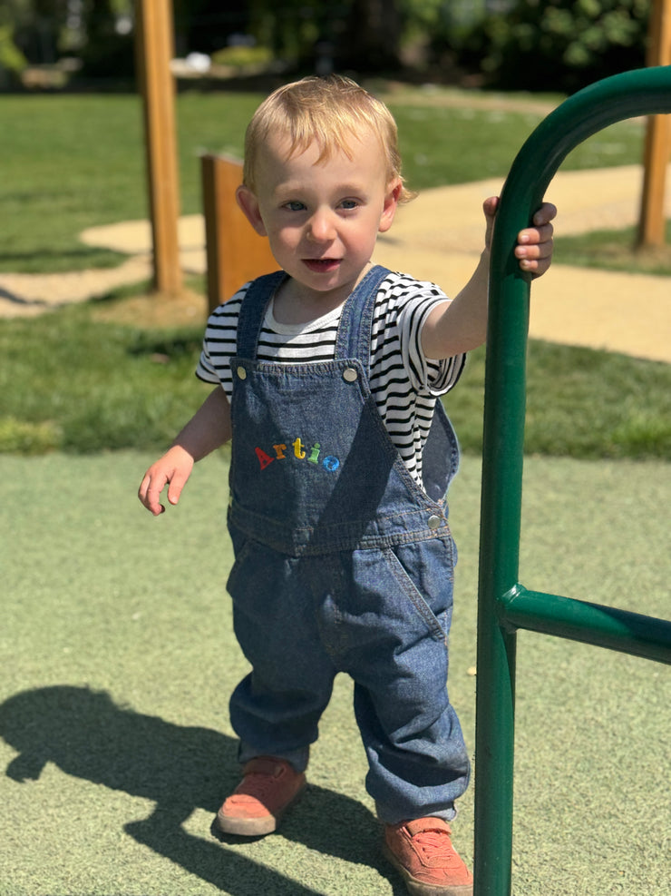 Rainbow name Personalised Embroidered denim dungarees