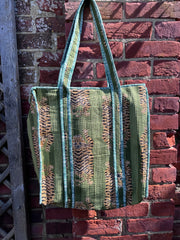Quilted embroidered patterned tote