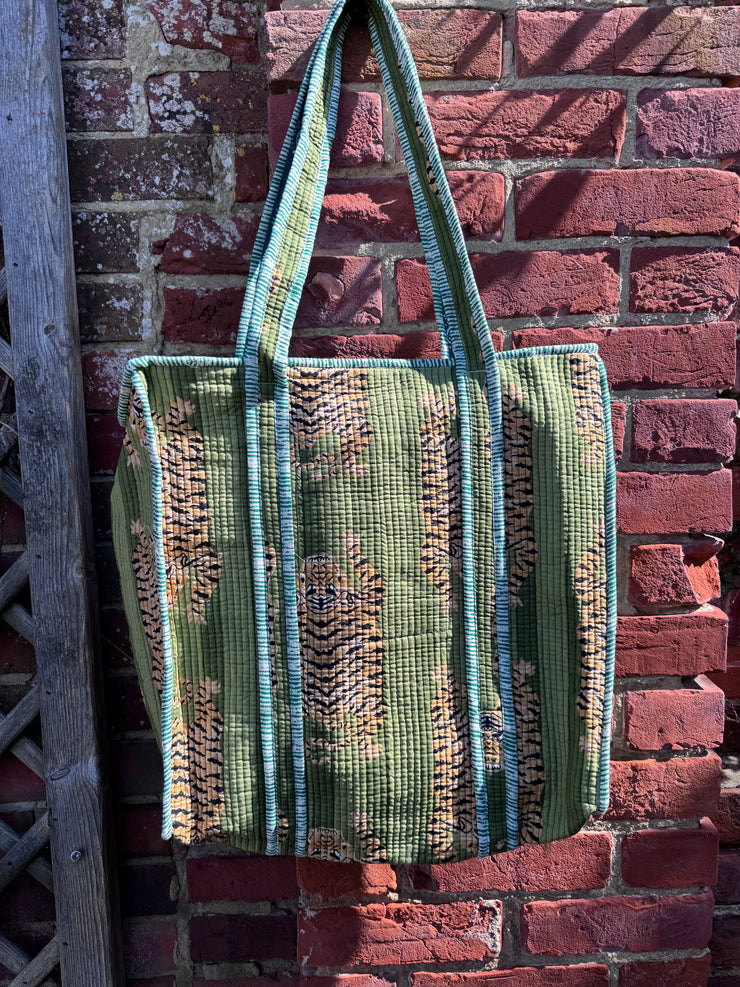 Quilted embroidered patterned tote