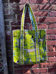 Quilted embroidered patterned tote