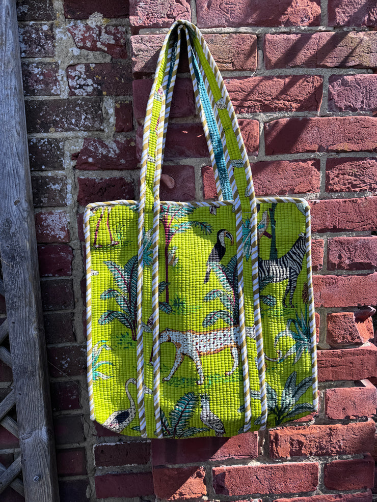 Quilted embroidered patterned tote