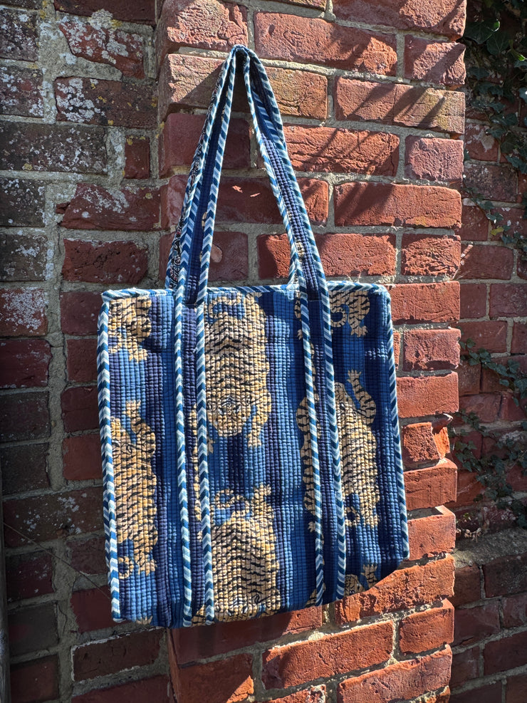 Quilted embroidered patterned tote