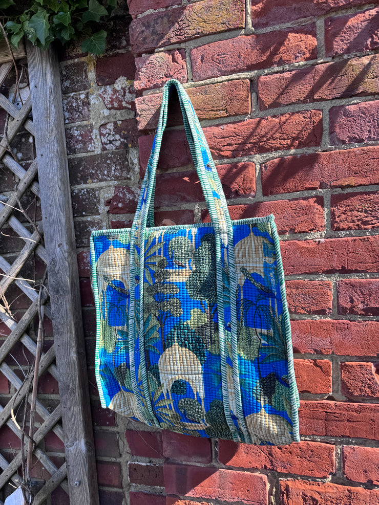 Quilted embroidered patterned tote