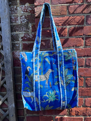 Quilted embroidered patterned tote