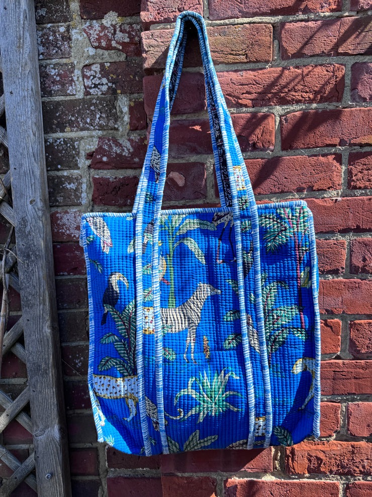 Quilted embroidered patterned tote