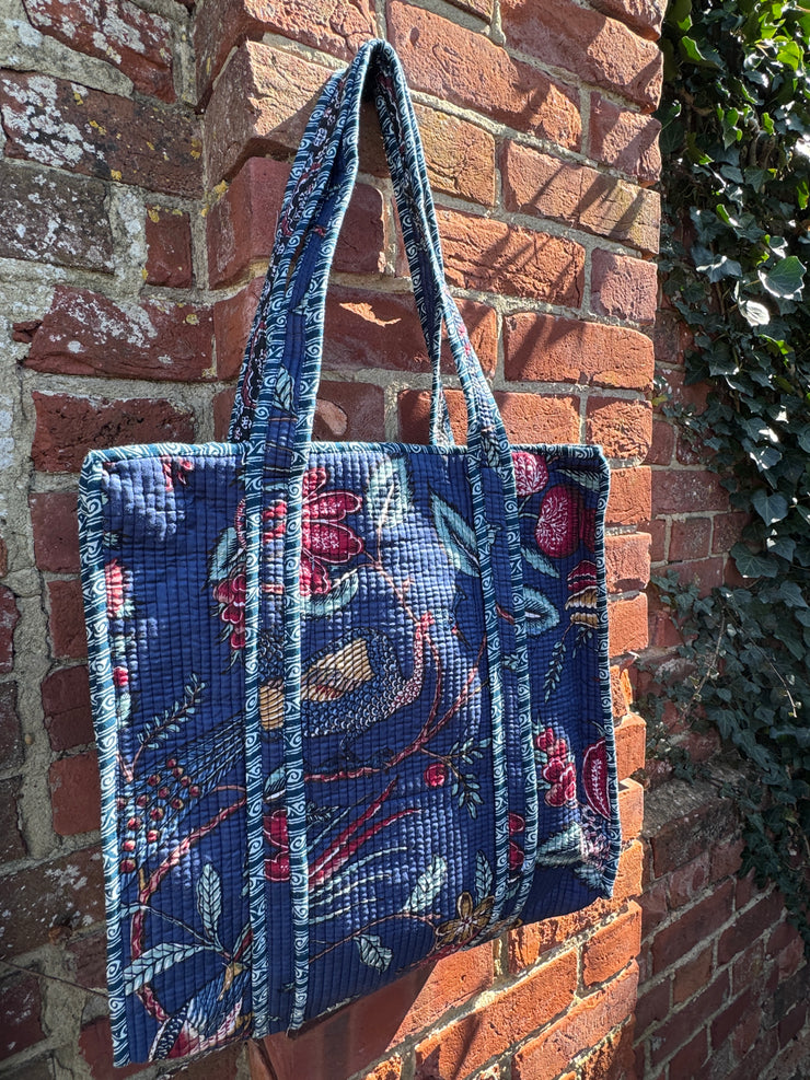 Quilted embroidered patterned tote