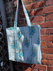 Quilted embroidered patterned tote