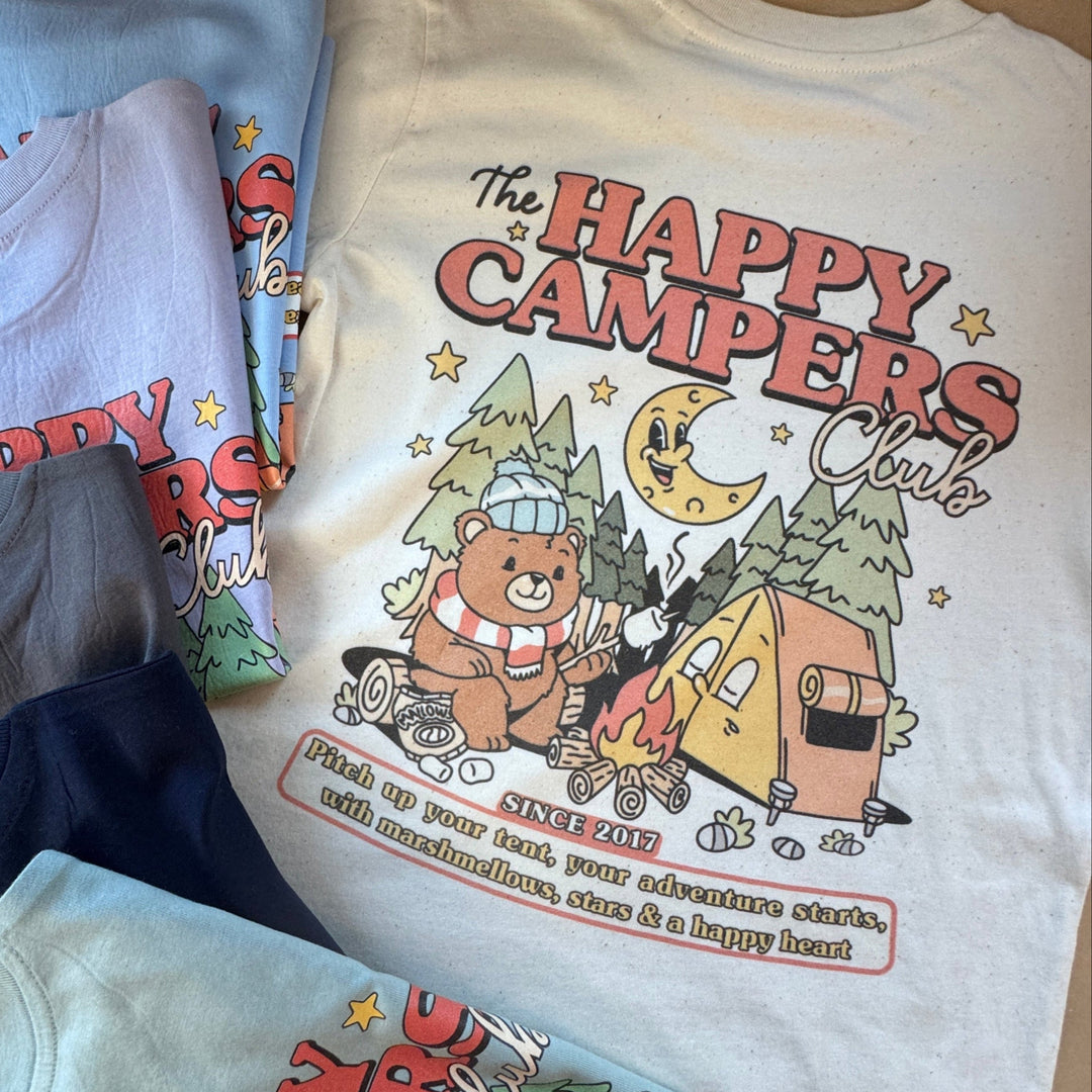 camper t shirts Camping (Kids & adults) T-shirt- The happy campers club organic top – Marloweville
