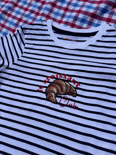 Embroidered Croissant Club Kids/Adults Stripe T-Shirt/Tee