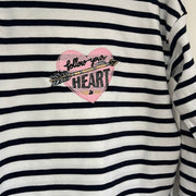 Follow Your Heart Valentines Embroidered Stripe Breton/Tee