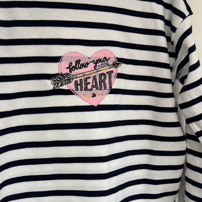 Follow Your Heart Valentines Embroidered Stripe Breton/Tee