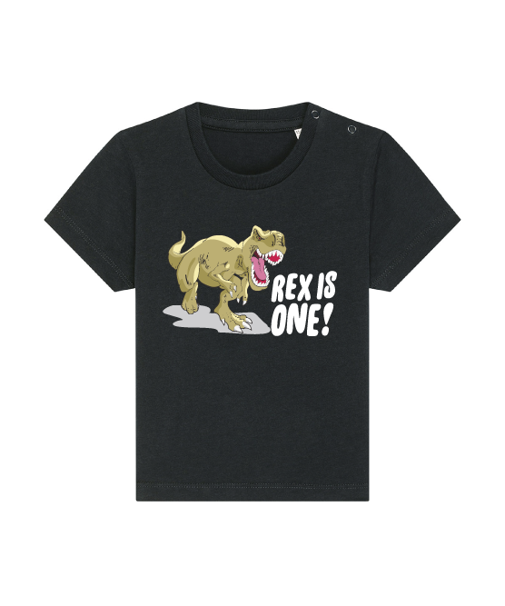 black dinosaur first birthday t-shirt