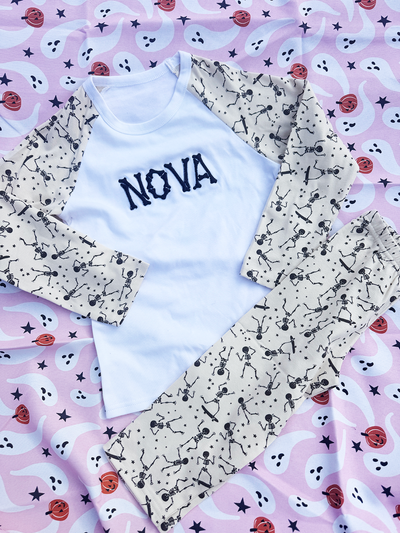 Skeleton 3d embroidered name pyjamas