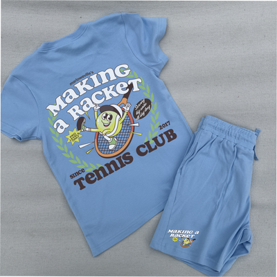 tennis club kids co ord. Shorts an d t-shirt set with back design