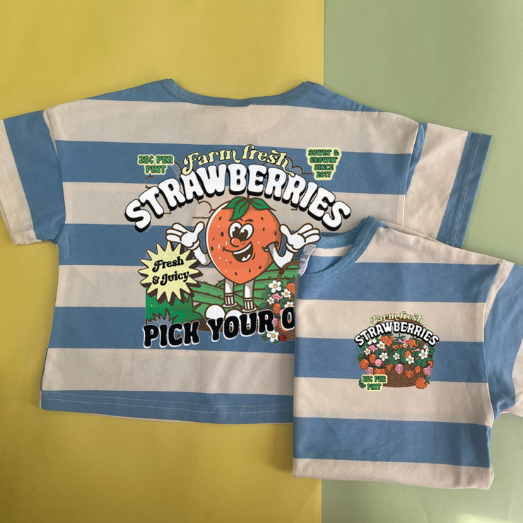 Pick your own Strawberries Chunky Slouch Stripey Tee (Blue or pink)