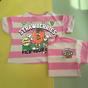 Pick your own Strawberries Chunky Slouch Stripey Tee (Blue or pink)