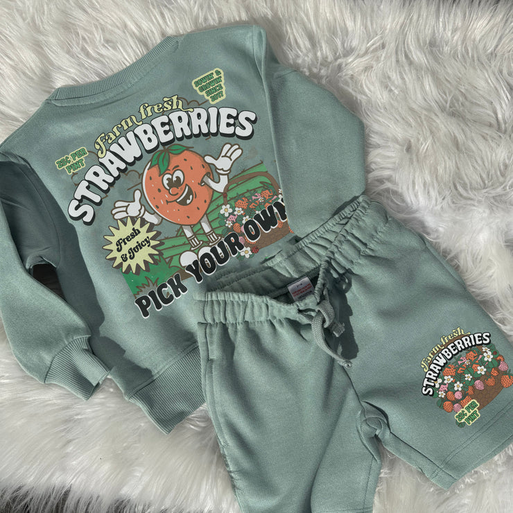 Strawberry picking British Summer Sweater & Shorts set