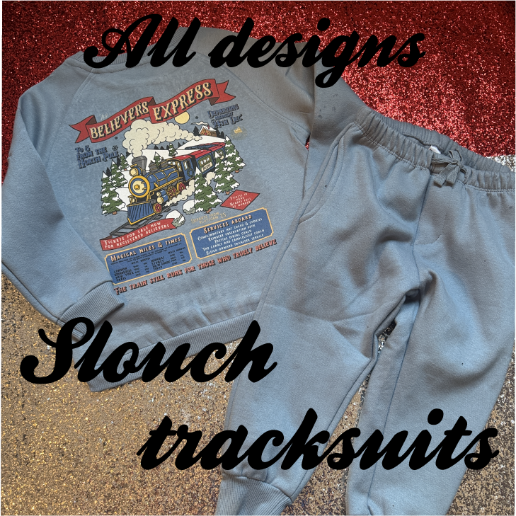 Slouch tracksuit- all designs- Sizes 6-12 months- 9-10 years